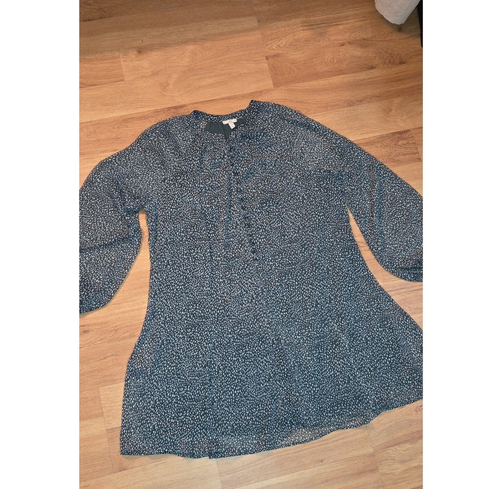 Joie Green White Dot Print Long Sleeve Button Front Mini Dress Large